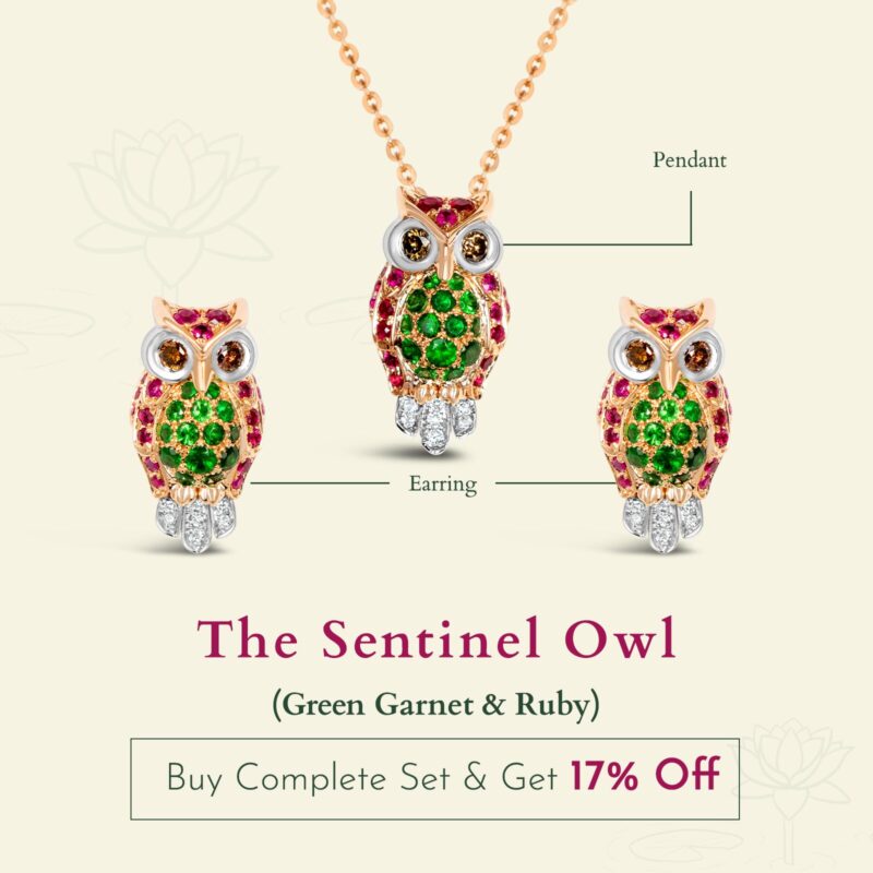 The Sentinel Owl Earring ( Tsavorite  & Ruby)