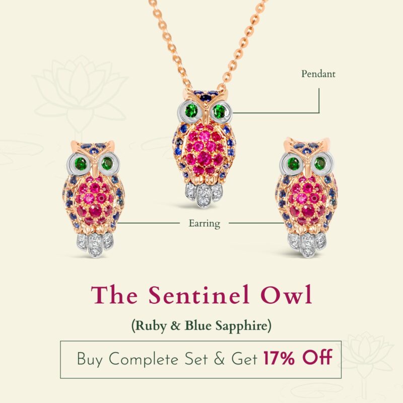 The Sentinel Owl Earring ( Ruby & Blue Sapphire)