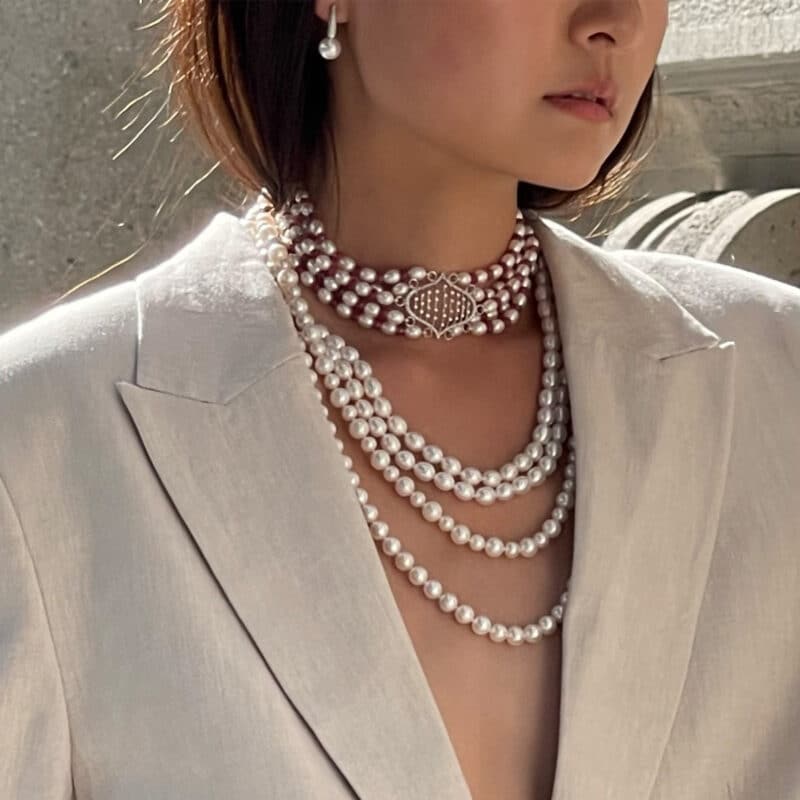 Sheela Diamond Pearl Necklace with Ruby