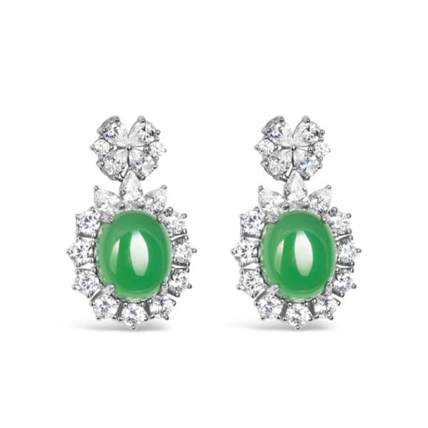 Elegant Jade Stud drop and CZ Halo Silver Earrings