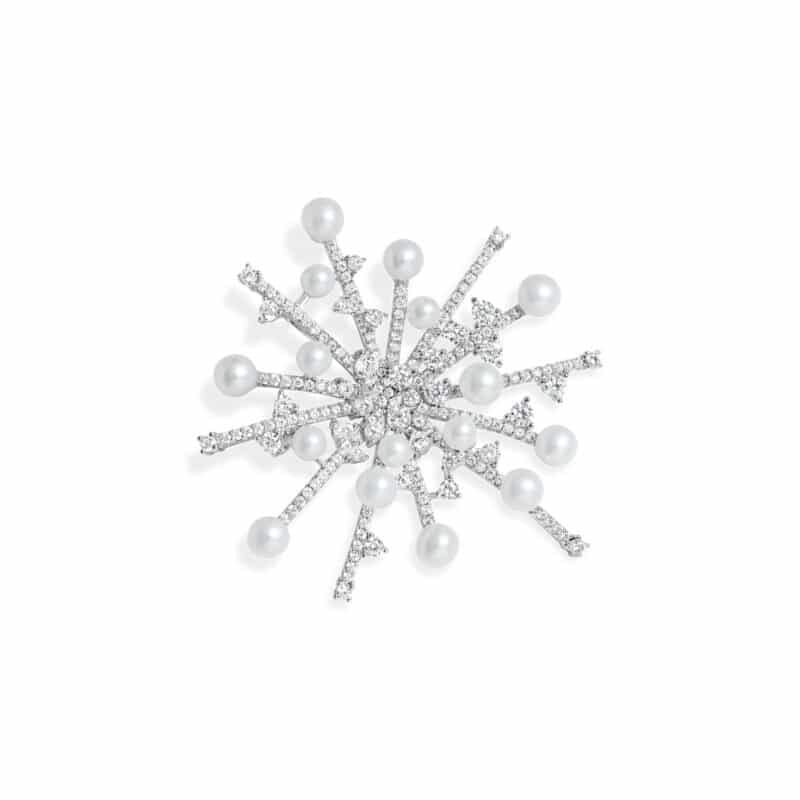 Exquisite Pearl Silver Starburst Brooche