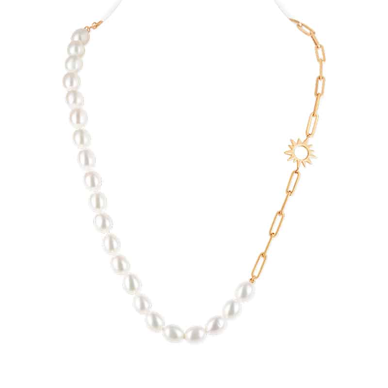 Sun Paperclip Pearl Necklace