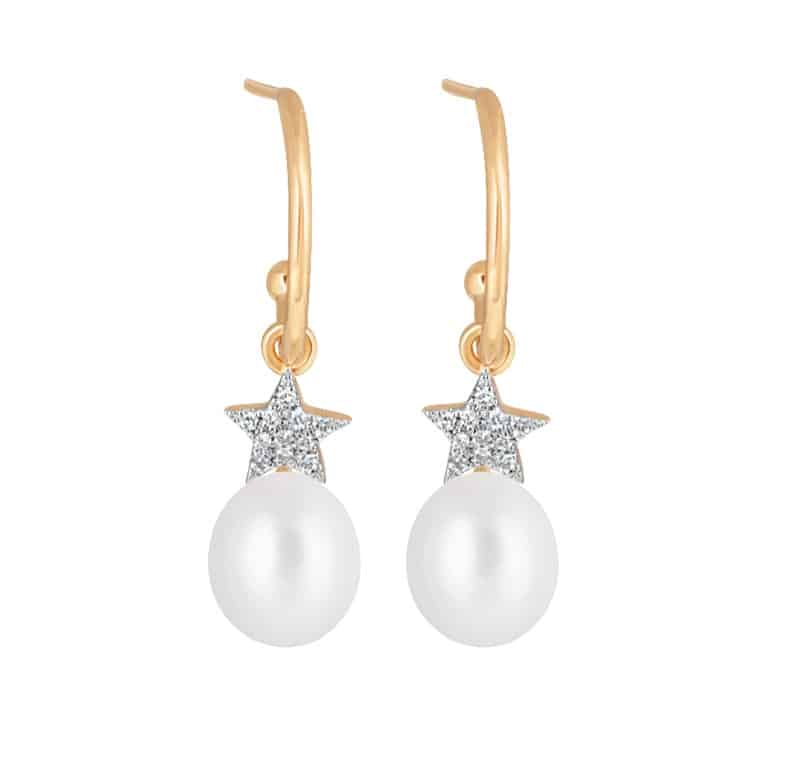 Superstar Diamond Earrings with Round Pearl Drop