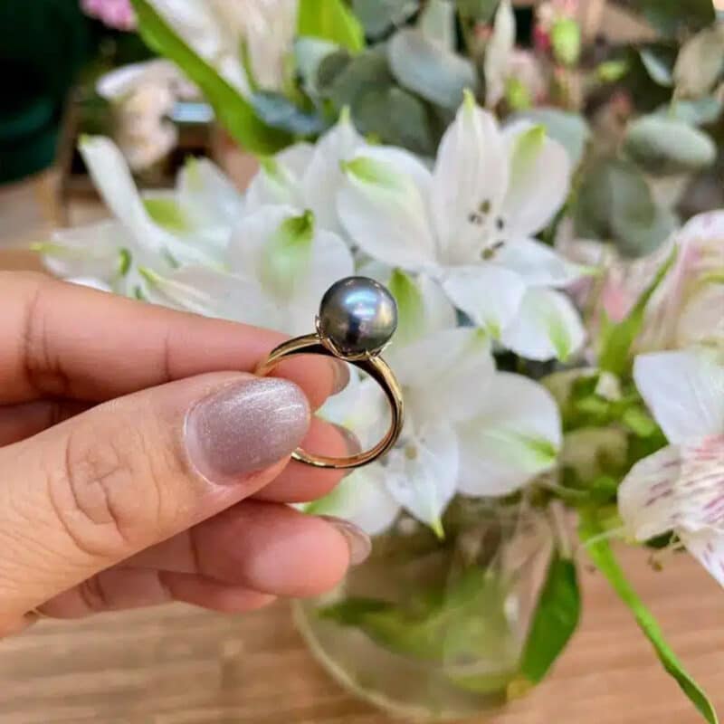 Tahitian Pearl Ring with Gold Band