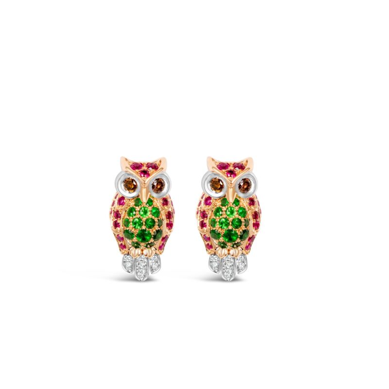 The Sentinel Owl Earring ( Tsavorite  & Ruby)
