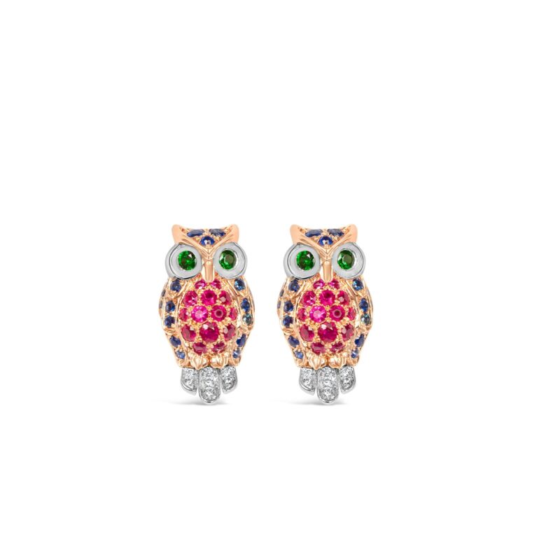 The Sentinel Owl Earring ( Ruby & Blue Sapphire)