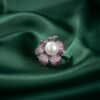 Exquisite Silver Pave Ruby & Sapphire Pearl Ring - KN (Adjustable)