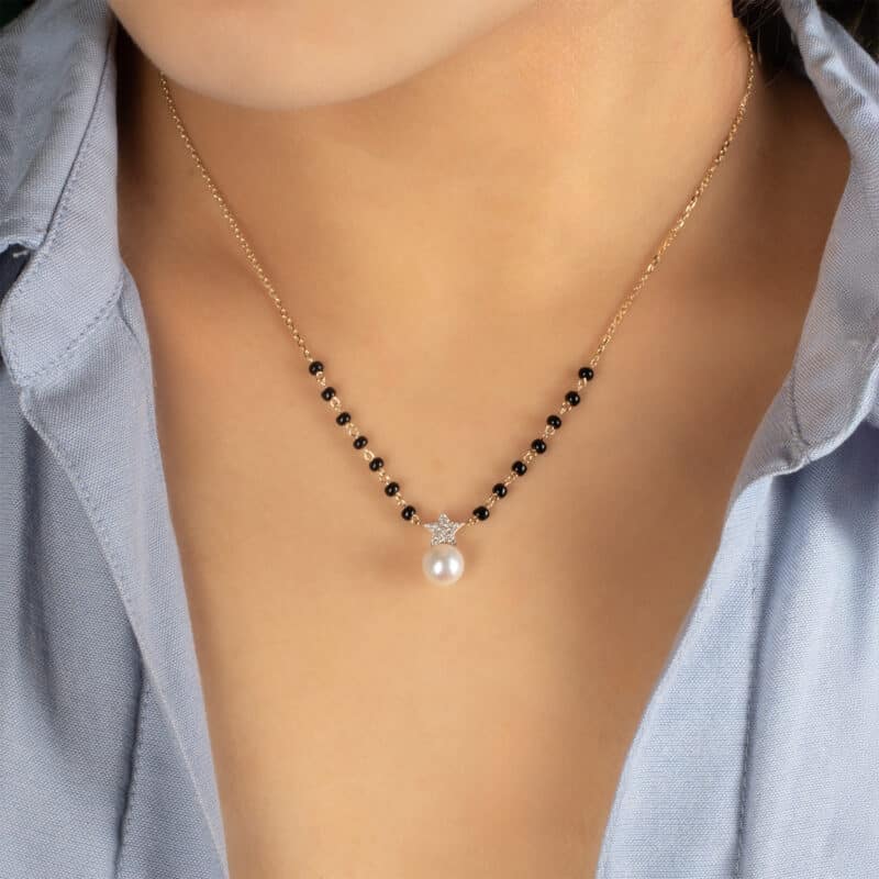 Superstars Diamond Mangalsutra with Pearl Drop/ 6 beads
