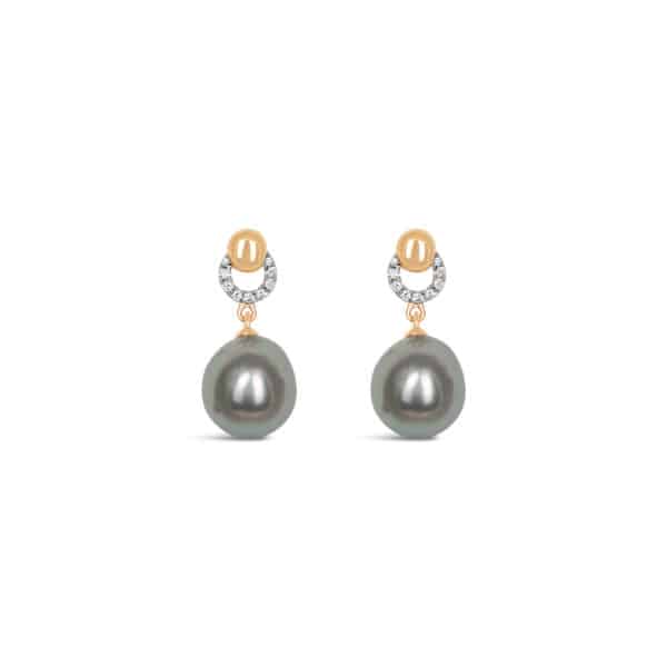 O Diamond with  Japanese Akoya Pearl Earrings