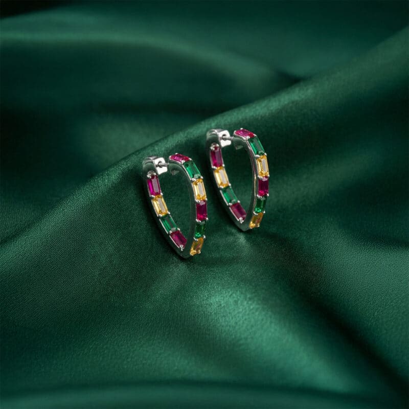 Elegant Multi-colour Heart Silver Hoop Earrings