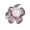 Exquisite Silver Pave Ruby & Sapphire Pearl Ring - KN (Adjustable)