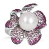 Exquisite Silver Pave Ruby & Sapphire Pearl Ring - KN (Adjustable)