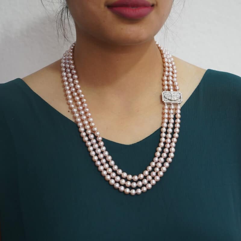 Victoria 3 Strands Lavender Round Pearl Necklace