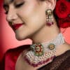 Zeenat Red Choker + Earring Polki Set A