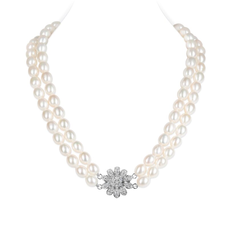 Emily Oval Pearl Necklace (Full white)