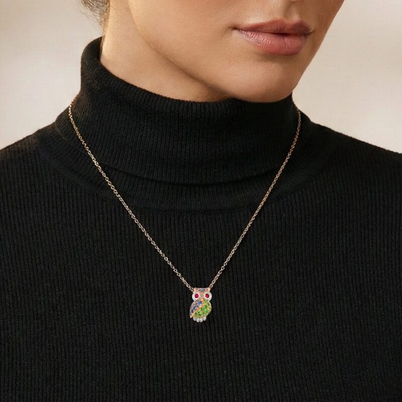 The Seeker Owl Pendant (Blue Sapphire & Tsavorite)