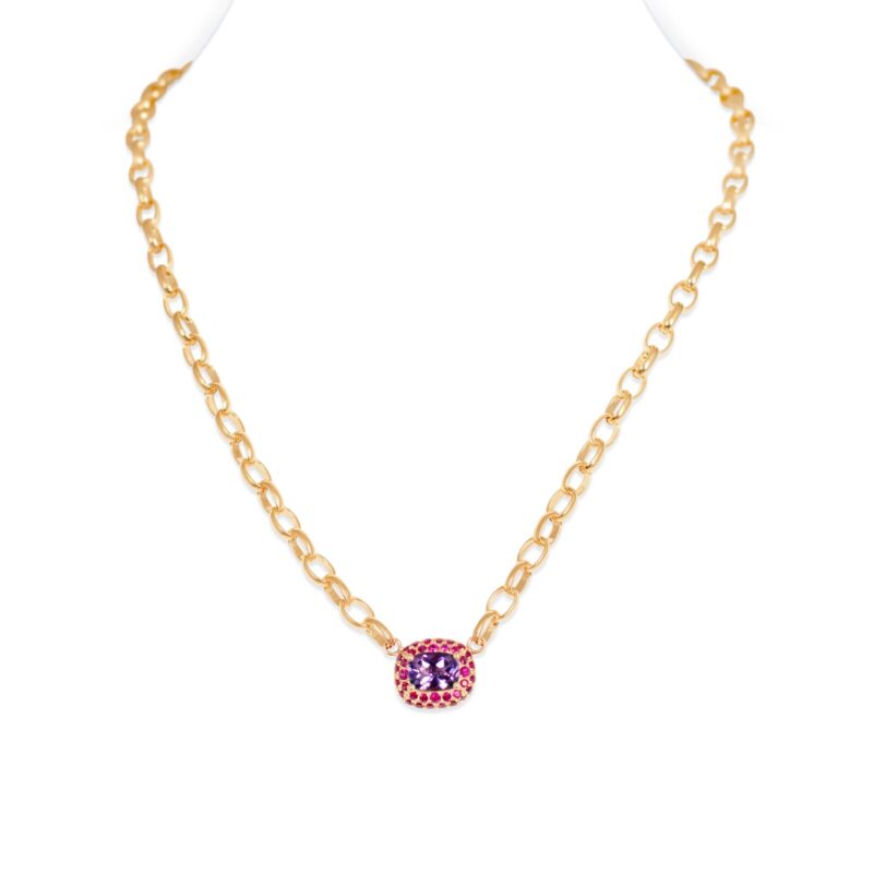 Amethyst Ruby Rolo Chain Necklace