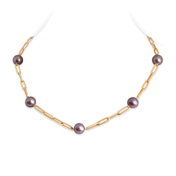 Paperclip Station Pearl Necklace - 16 inches- Lavender Edison