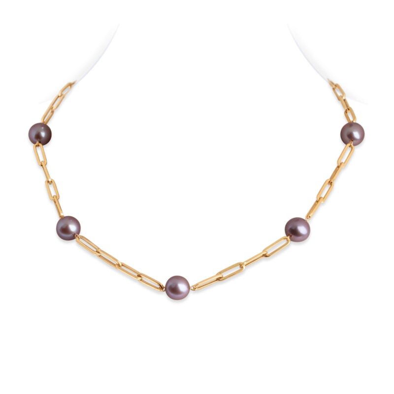 Paperclip Station Pearl Necklace - 16 inches- Lavender Edison