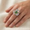 Exquisite Silver Pave Emerald Flower Ring – KN (Adjustable)