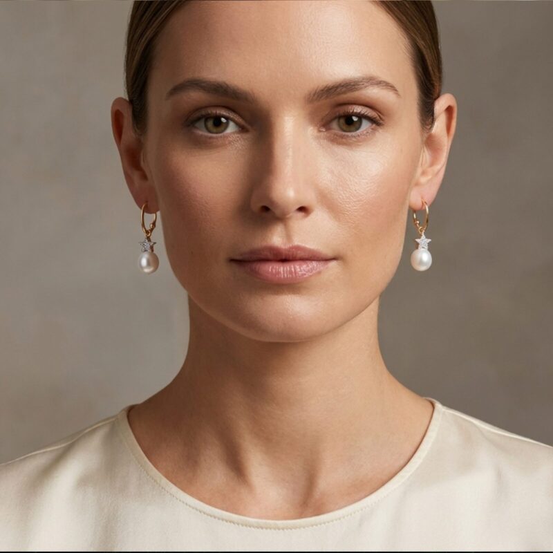 Superstar Diamond Earrings with Round Pearl Drop