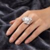 Exquisite Silver Pave Flower & Pearl Ring – KN (Adjustable)