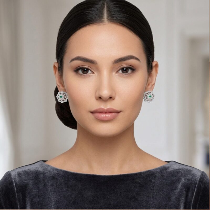 Exquisite Silver Pave Greta Pearl Earrings with Emerald – KN