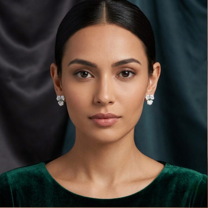 Exquisite Silver Pave Emerald Heart Earrings - KN