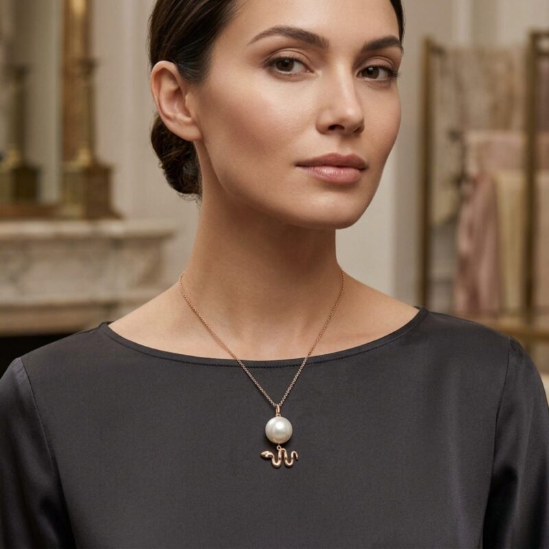 Lunar  Zodiac Pearl Pendant - Snake