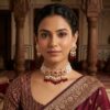 Zeenat Red Choker + Earring Polki Set B