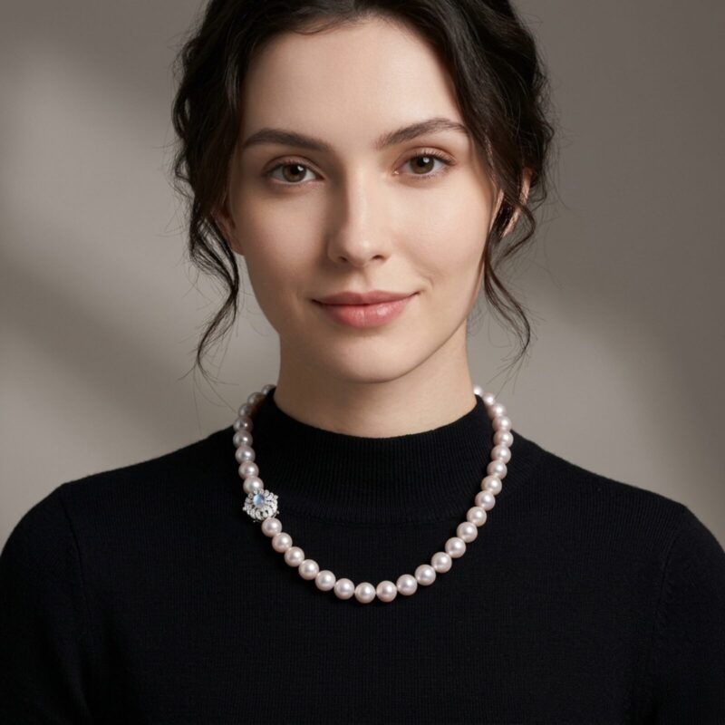 Anna Premium White Pearl Necklace/ Moonstone/ 10-11 mm