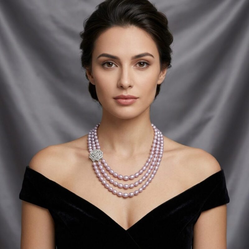 Cher 3 Strands Pearl Necklace/ Oval Lavender