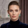 Elegant Jade Stud drop and CZ Halo Silver Earrings