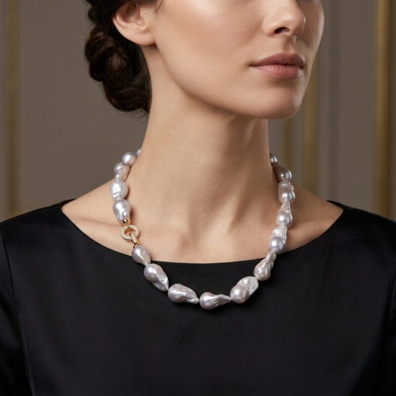 Baroque Pearl Necklace with Ring Pave Clasp