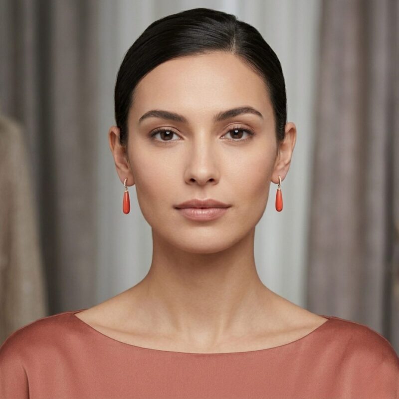 Coral and Diamond Drop Earrings 18K
