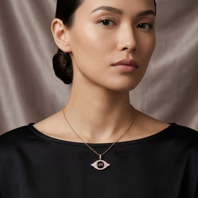 Blink Evil Eye Necklace (Black + Ruby)