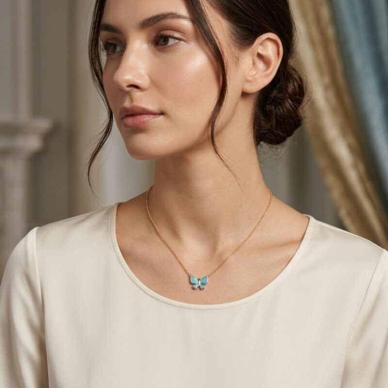 Hope Butterfly Necklace / Turquoise and Tsavorite