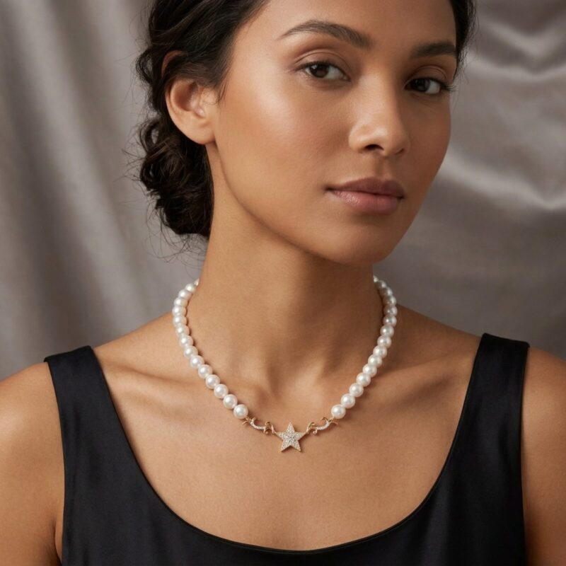 Shooting Star Diamond and Near Round Pearl Necklace