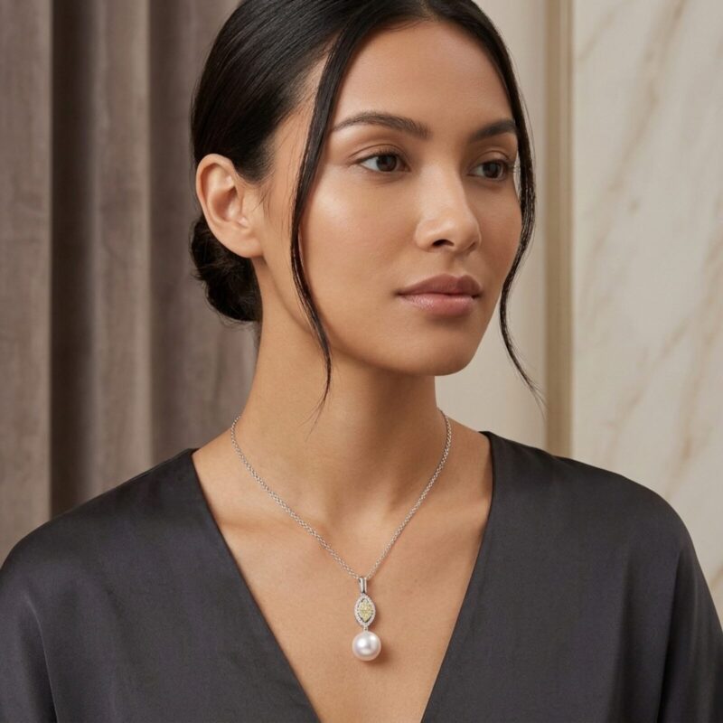 Glory Yellow Diamond and  Pearl Necklace