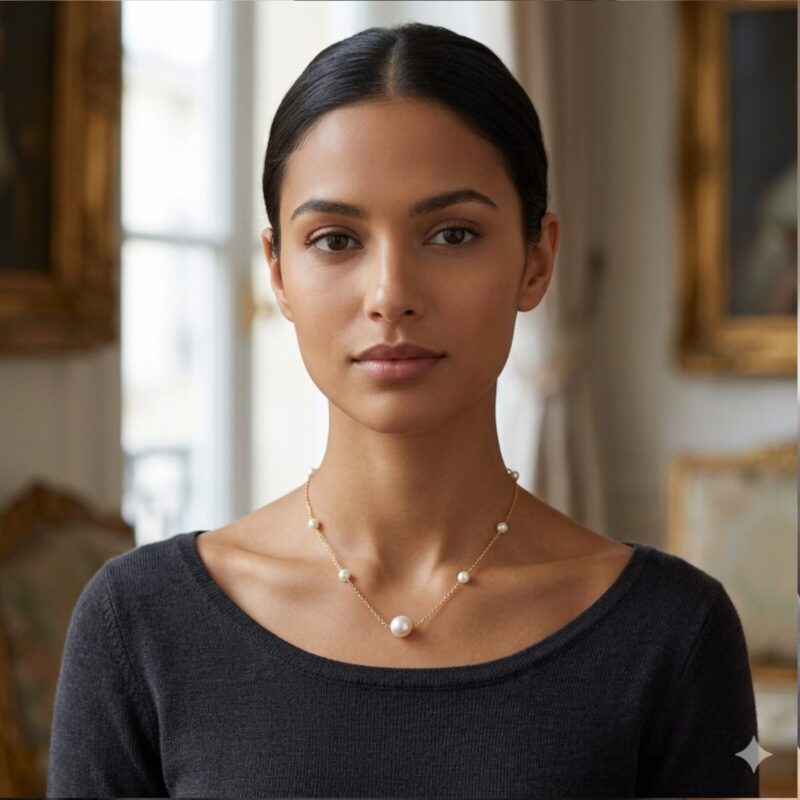 Station Pearl Necklace / 4 & 8mm pearls