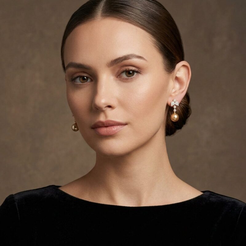 Kate Diamond and Golden Pearl Earrings/ South Sea Pearls