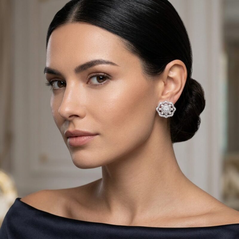 Exquisite Silver Pave Greta Pearl Earrings - KN