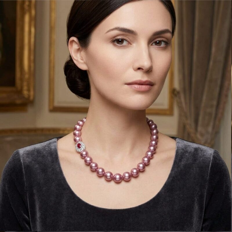 Anna  Rosetone Pearl Necklace/ Ruby