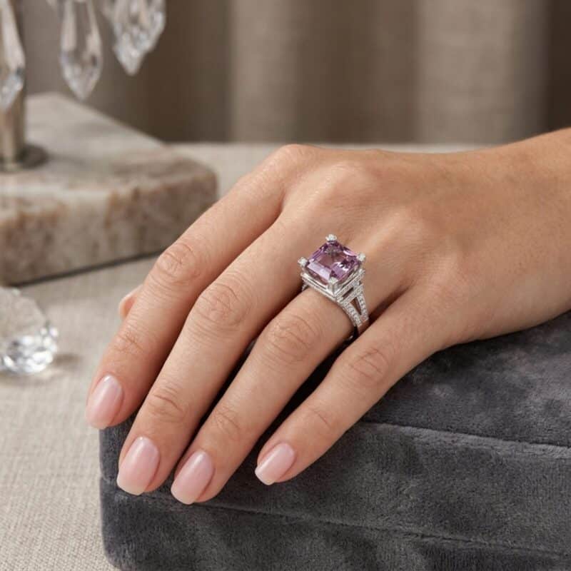 Kunzite Diamond Ring (Square)