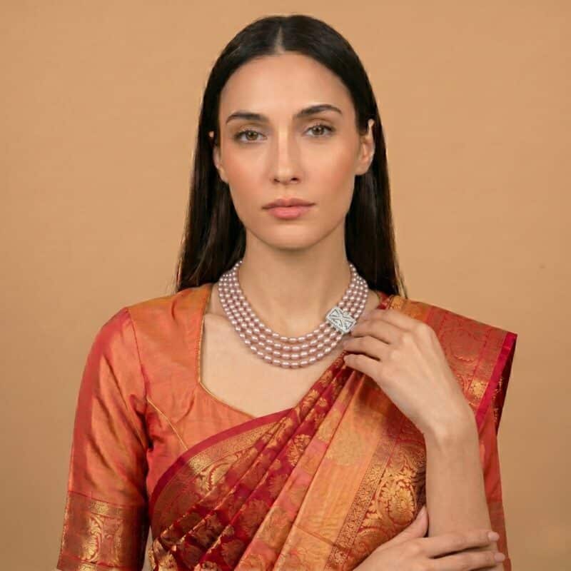 Elizabeth 4 Strands Pearl Necklace/  Oval Lavender