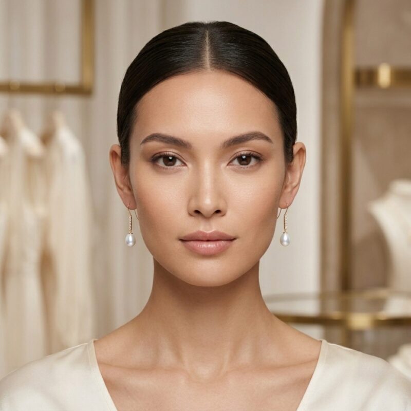 Oval Pearl Drop Earrings (with Diamond)