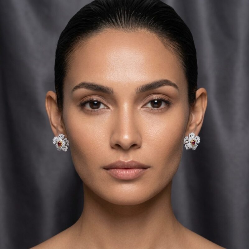 Exquisite Silver Pave Ruby Earring