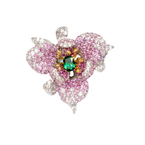 Exquisite Silver Sapphire Emerald Flower Enhancer