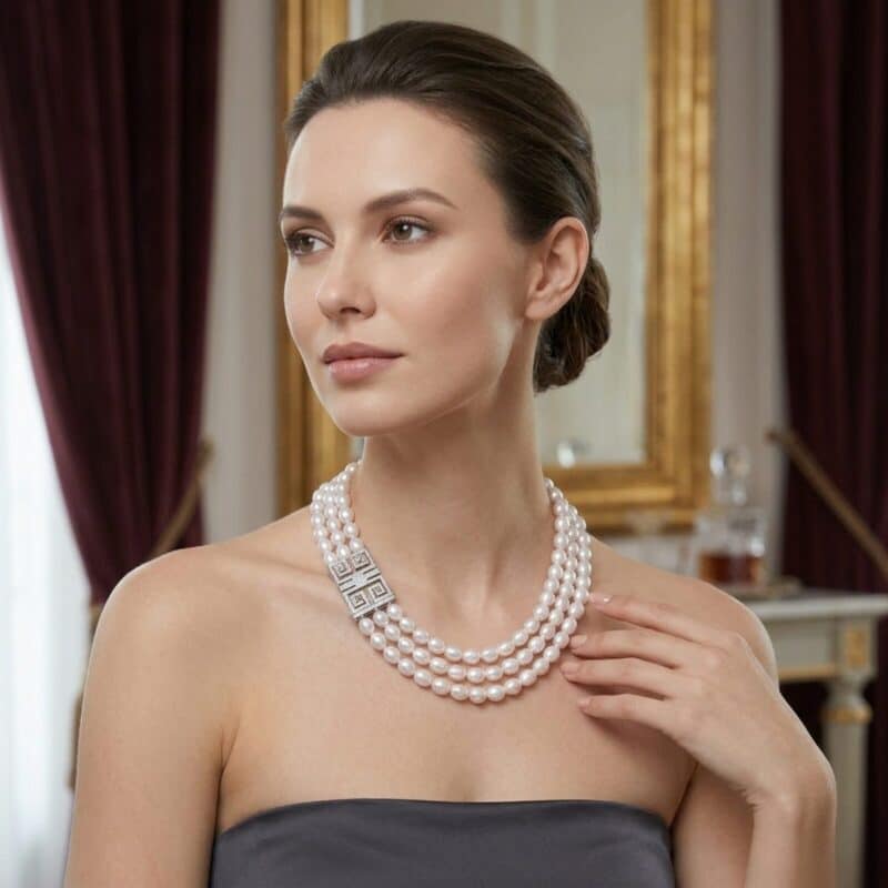 Kelly 3 Strands Oval Pearl Necklace