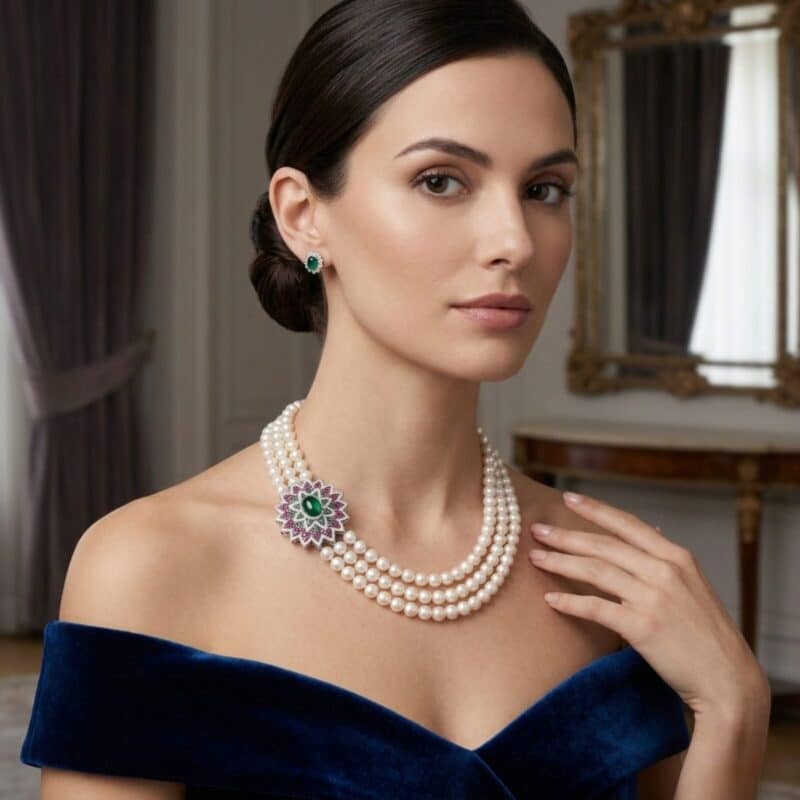 Sophia 3 Strand Round Pearl Necklace